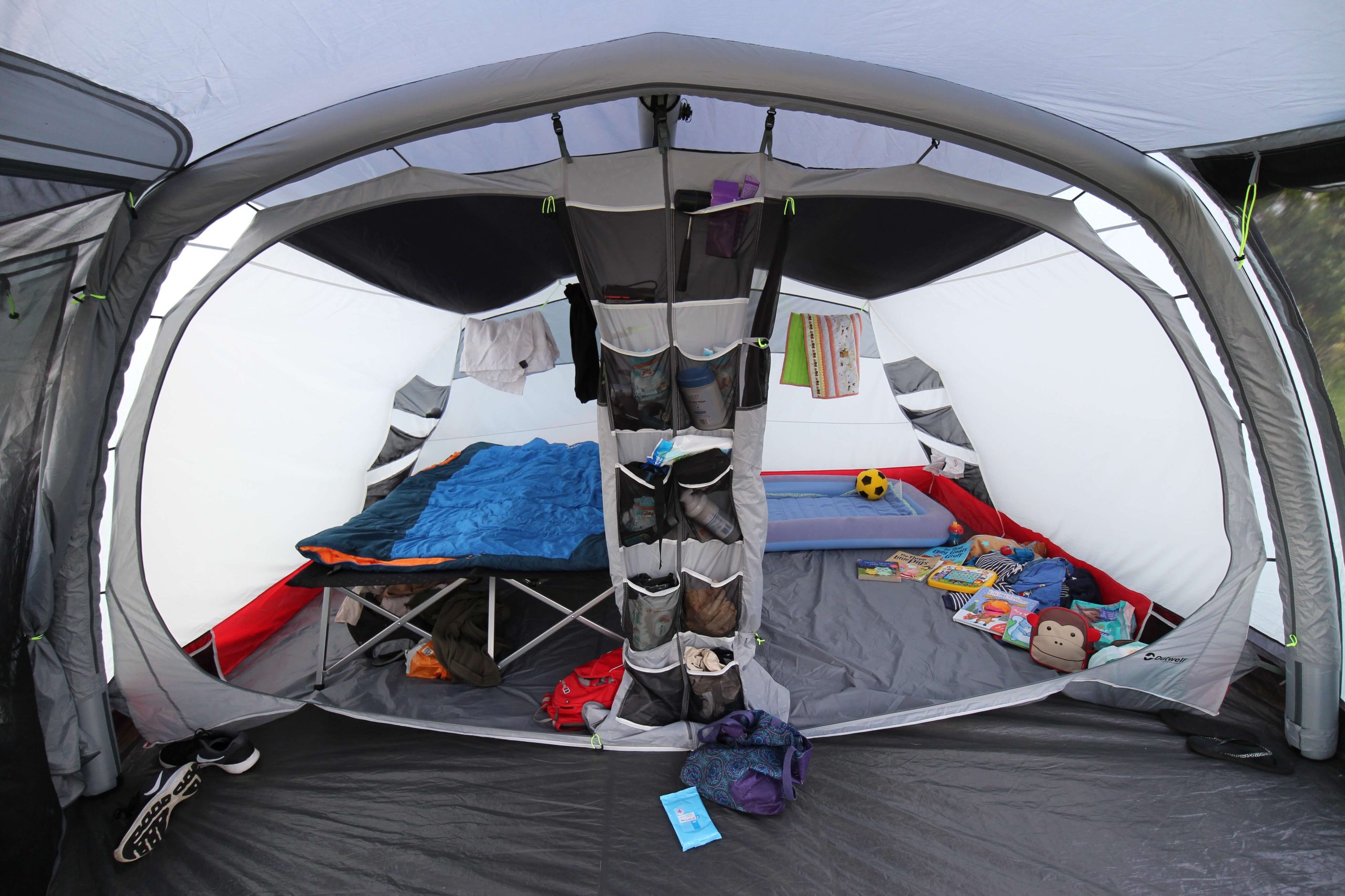 The 2 bedroom compartments of an Outwell Montana 6AC tent