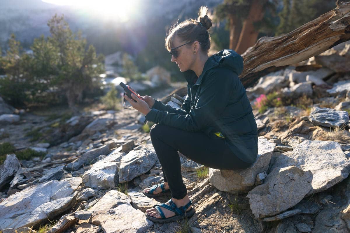 Kristen Bor using a Garmin InReach