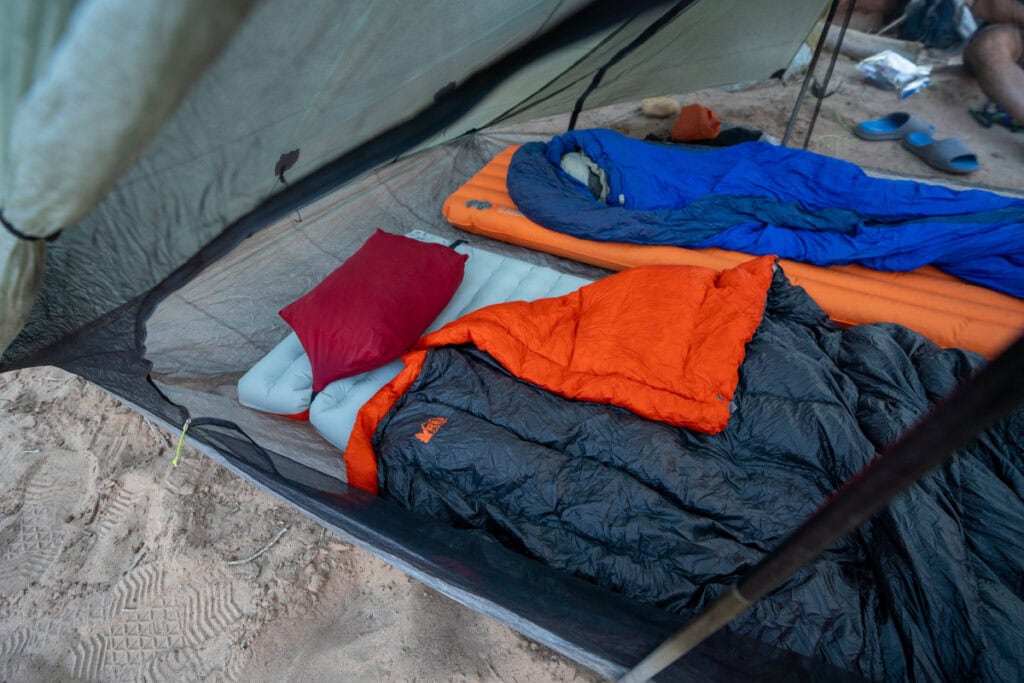 sleeping bags in tent