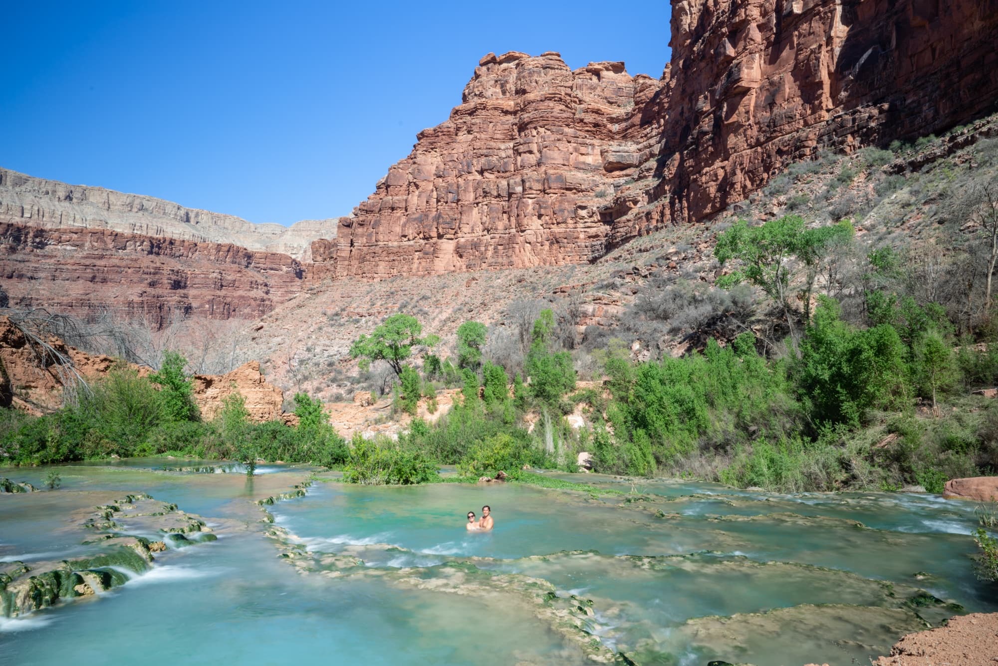 Swimming at Navajo Falls on the havasupai reservation