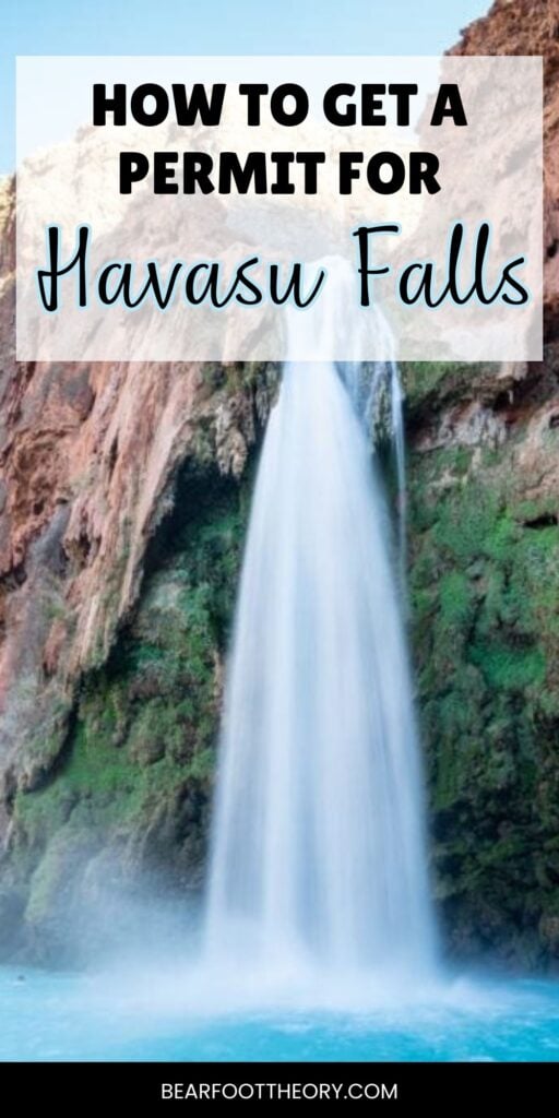 Gorgeous blue waterfall with text "how to get a permit for havasu falls"