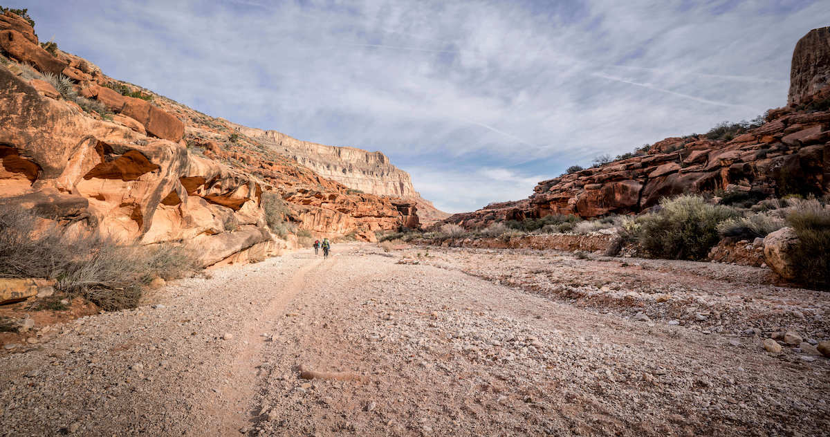 Sandy Havasu Falls trail through canyon in Arizona